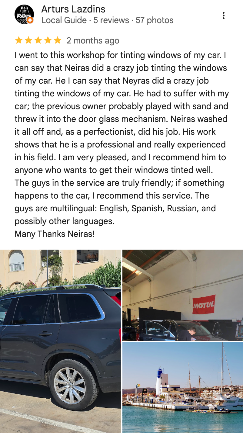 Window Tinting Estepona Customer Review